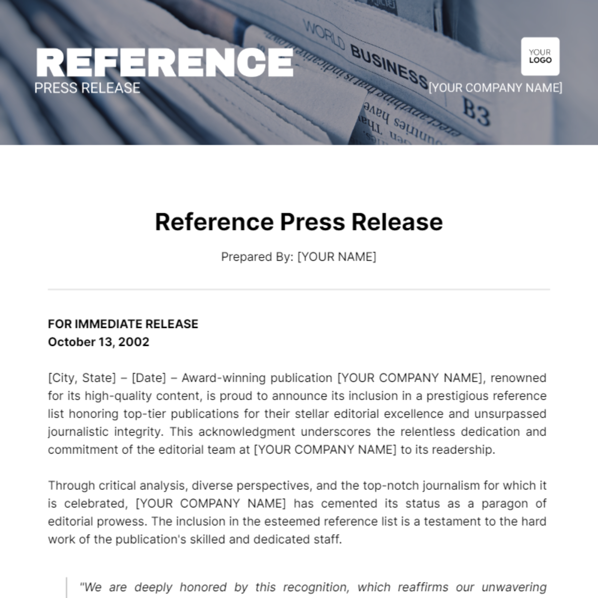 Reference Press Release Template
