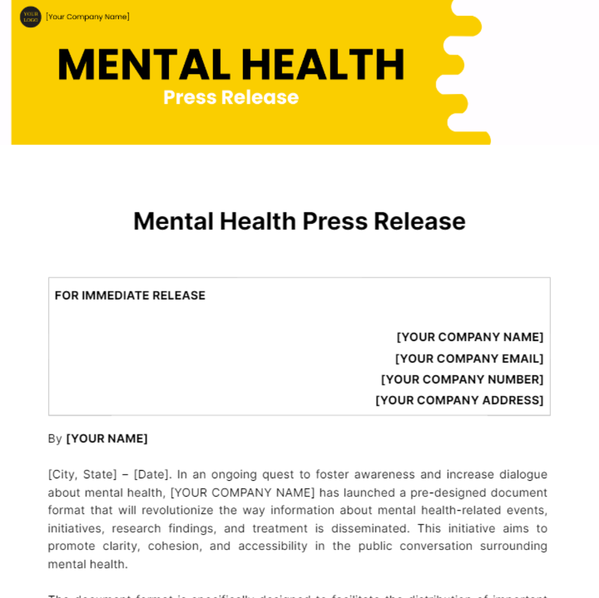 Mental Health Press Release Template