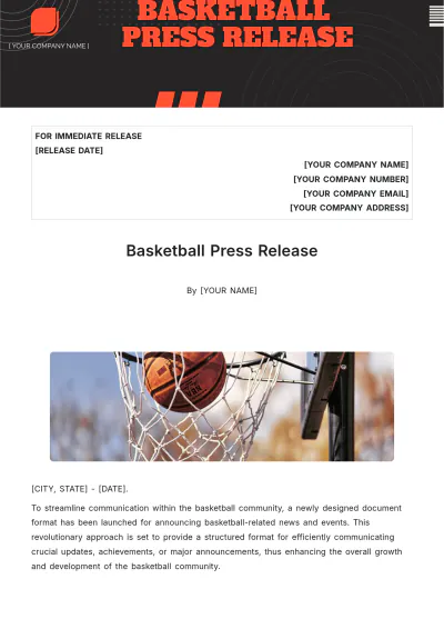 Free Basketball Press Release Template to Edit Online