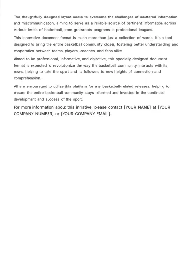 Free Basketball Press Release Template to Edit Online