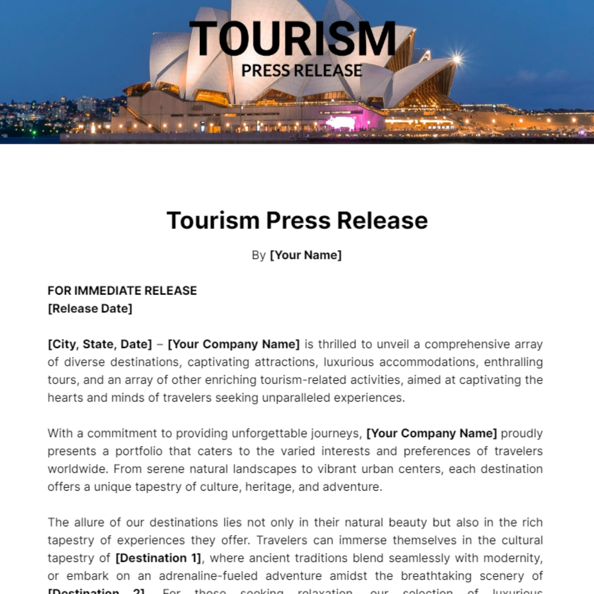 Free Tourism Press Release Template To Edit Online