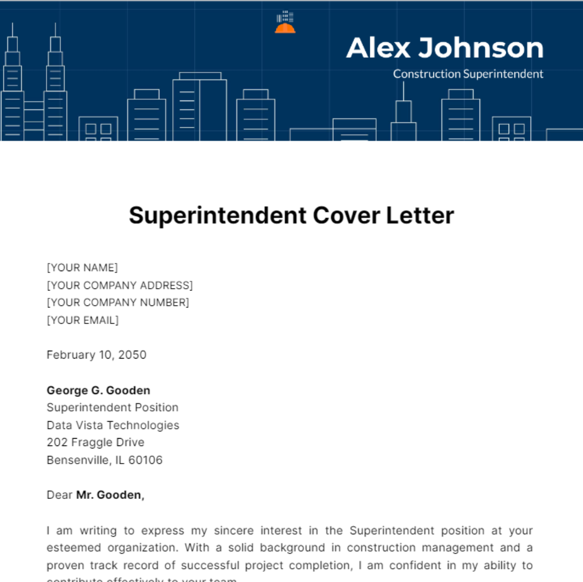 Superintendent Cover Letter Template