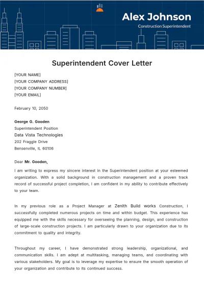 Free Superintendent Cover Letter Template to Edit Online