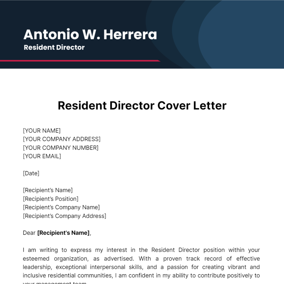 Resident Director Cover Letter Template