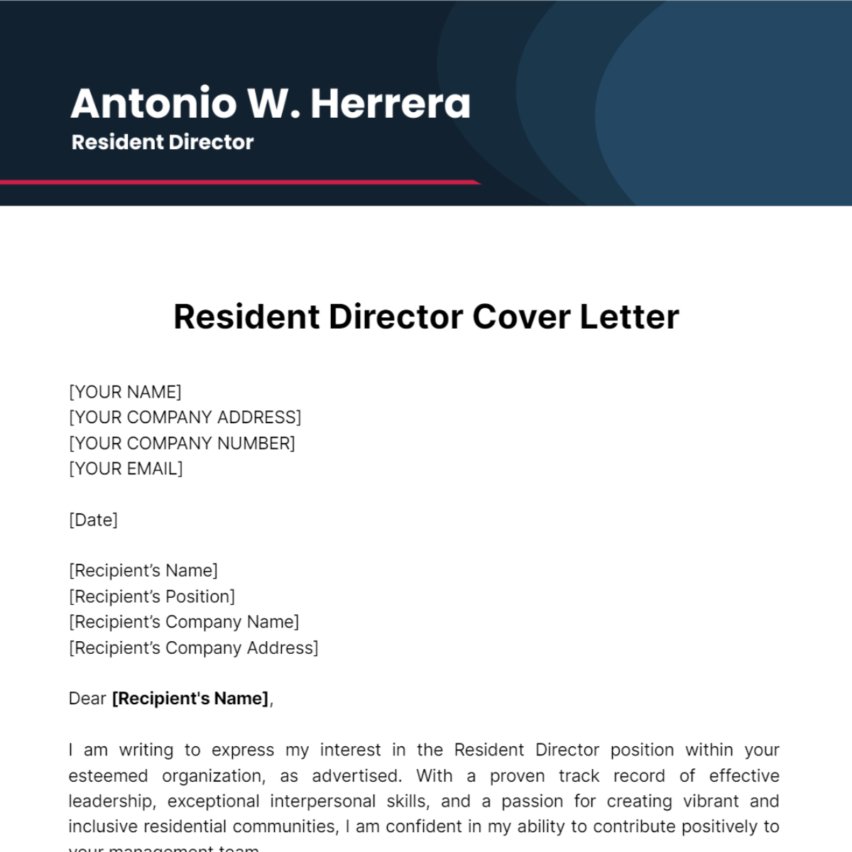 Resident Director Cover Letter Template - Edit Online & Download