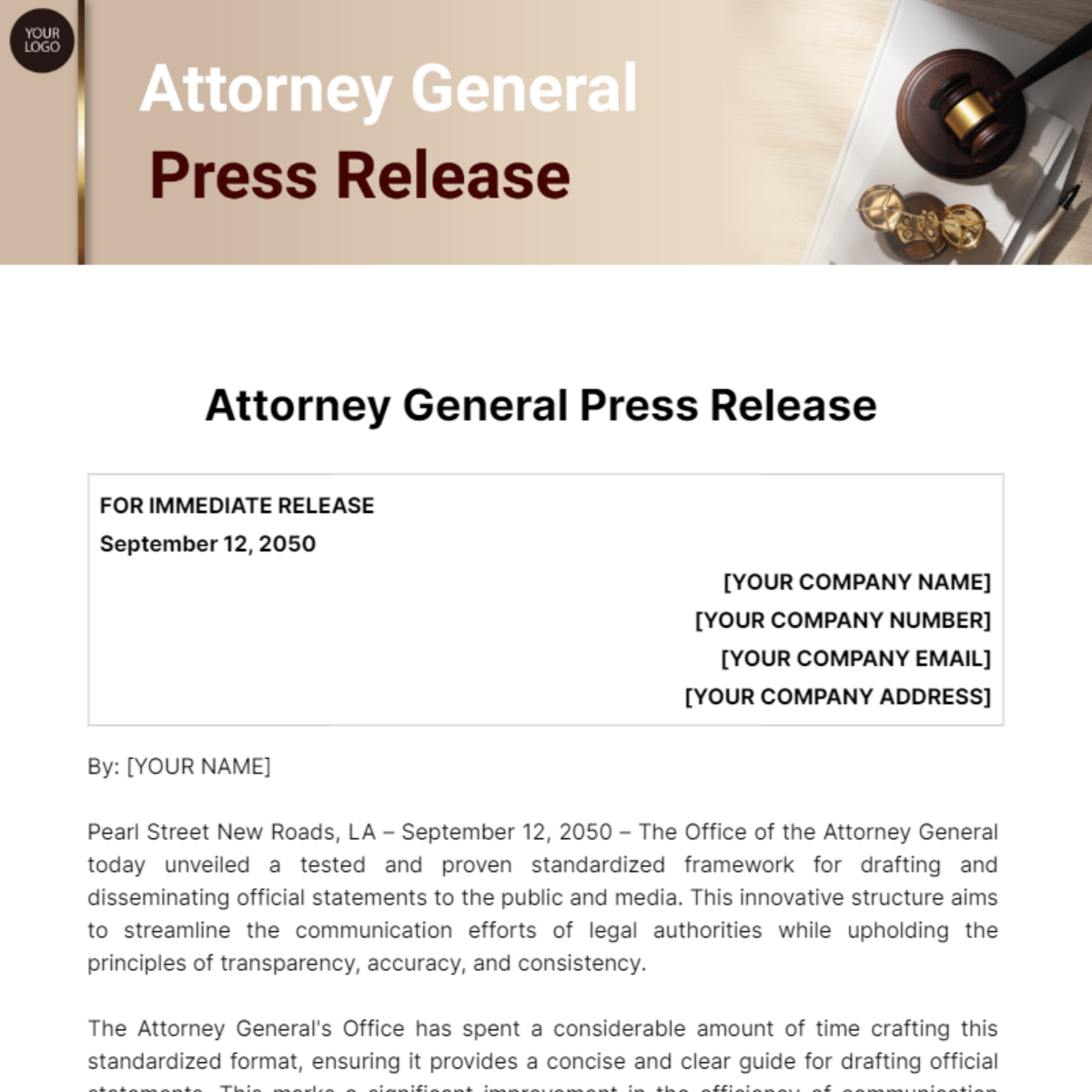 Attorney General Press Release Template