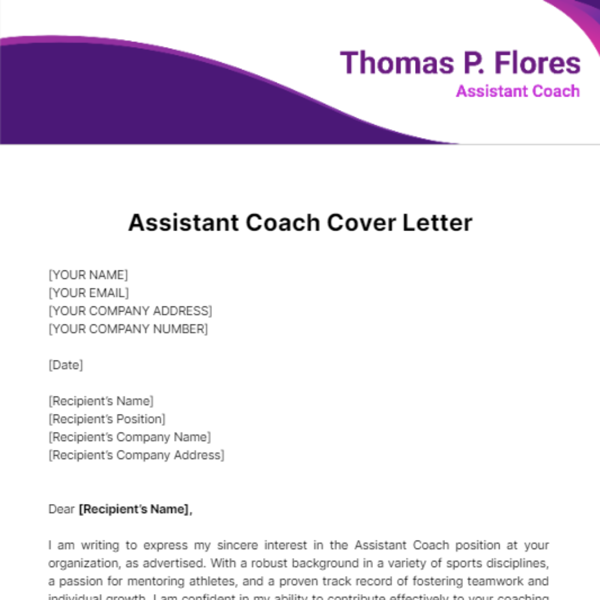Assistant Coach Cover Letter Template