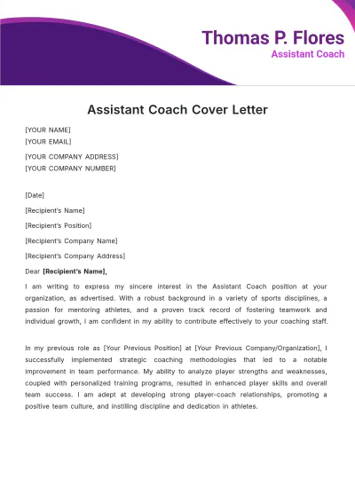 Free Assistant Coach Cover Letter Template to Edit Online