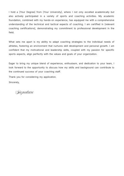 Free Assistant Coach Cover Letter Template to Edit Online