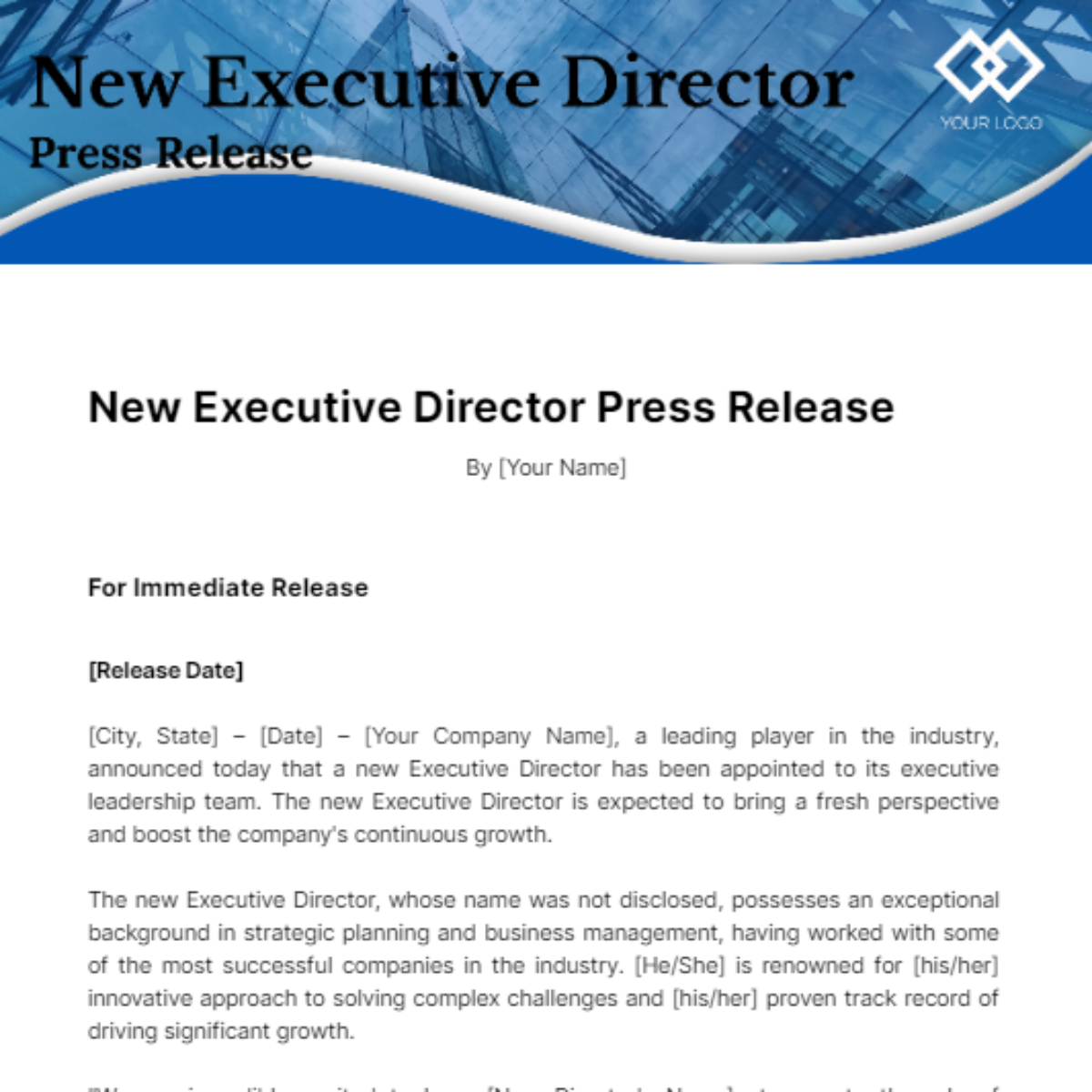 New Executive Director Press Release Template