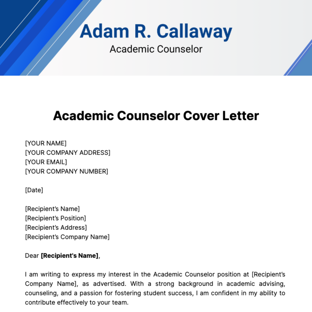 Academic Counselor Cover Letter Template - Edit Online & Download