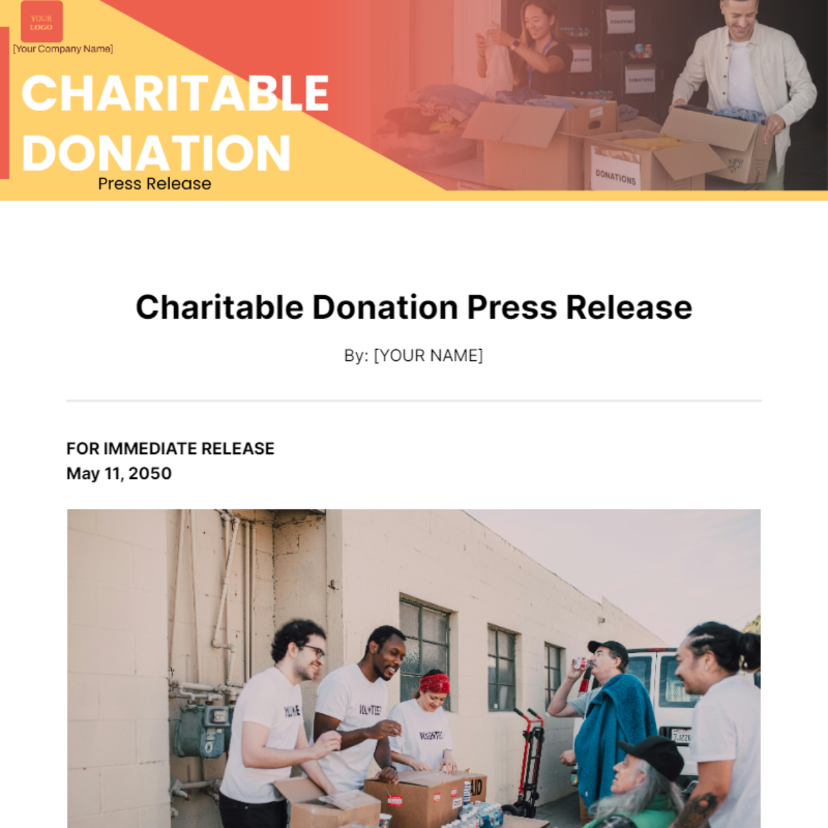 Charitable Donation Press Release Template