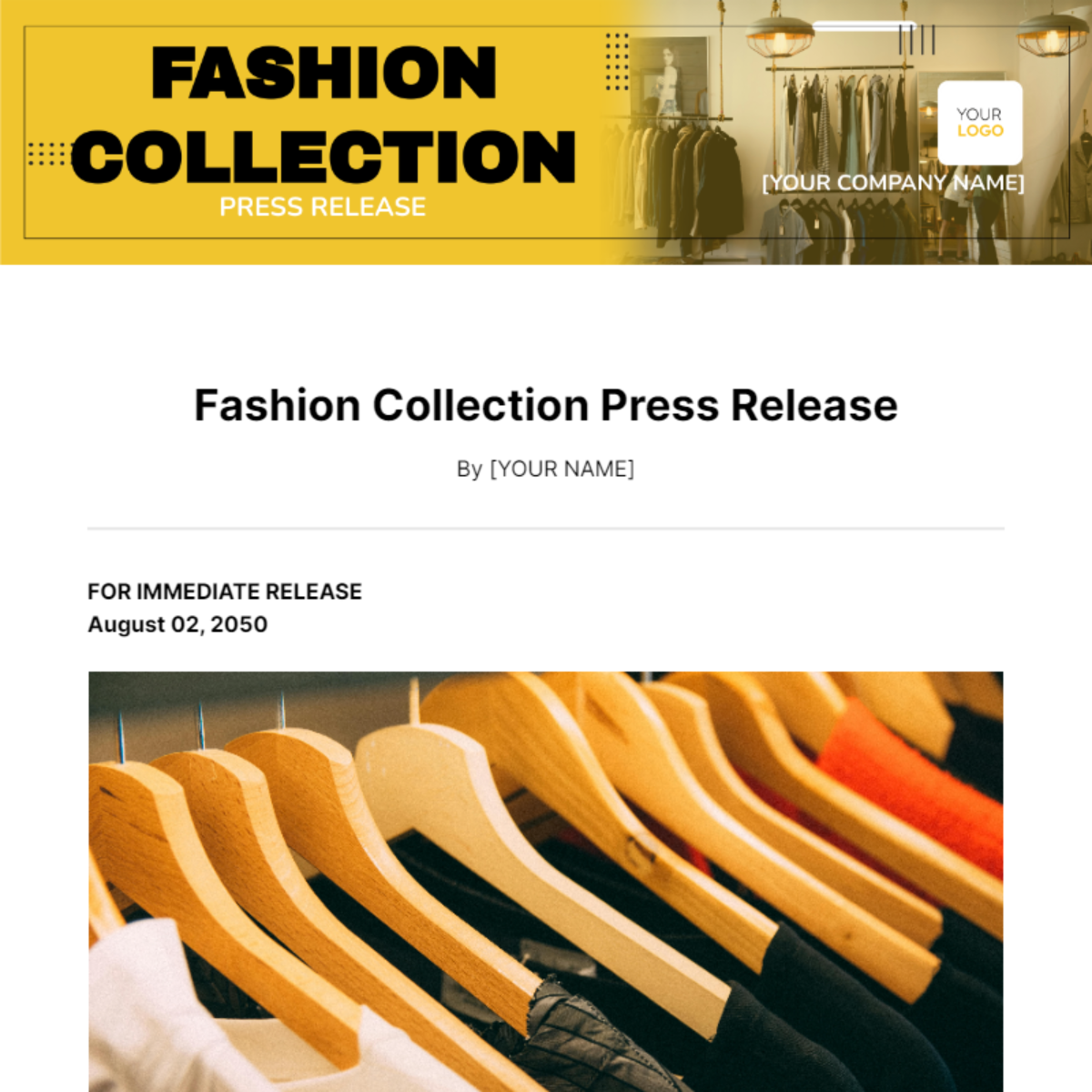 Fashion Collection Press Release Template