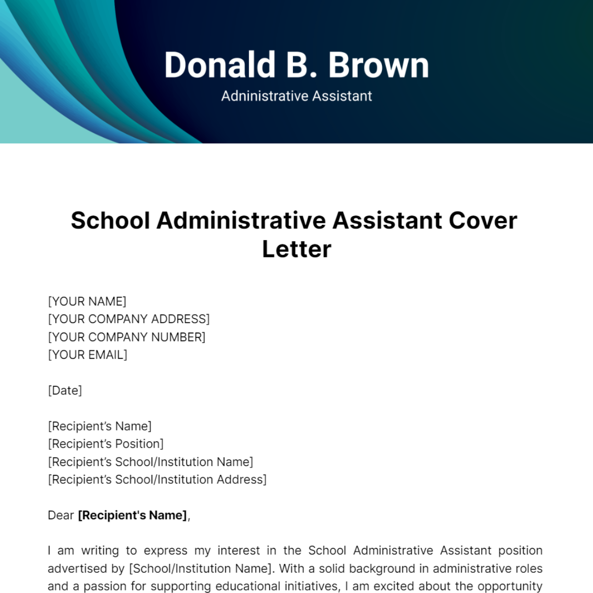 Free School Administrative Assistant Cover Letter Template