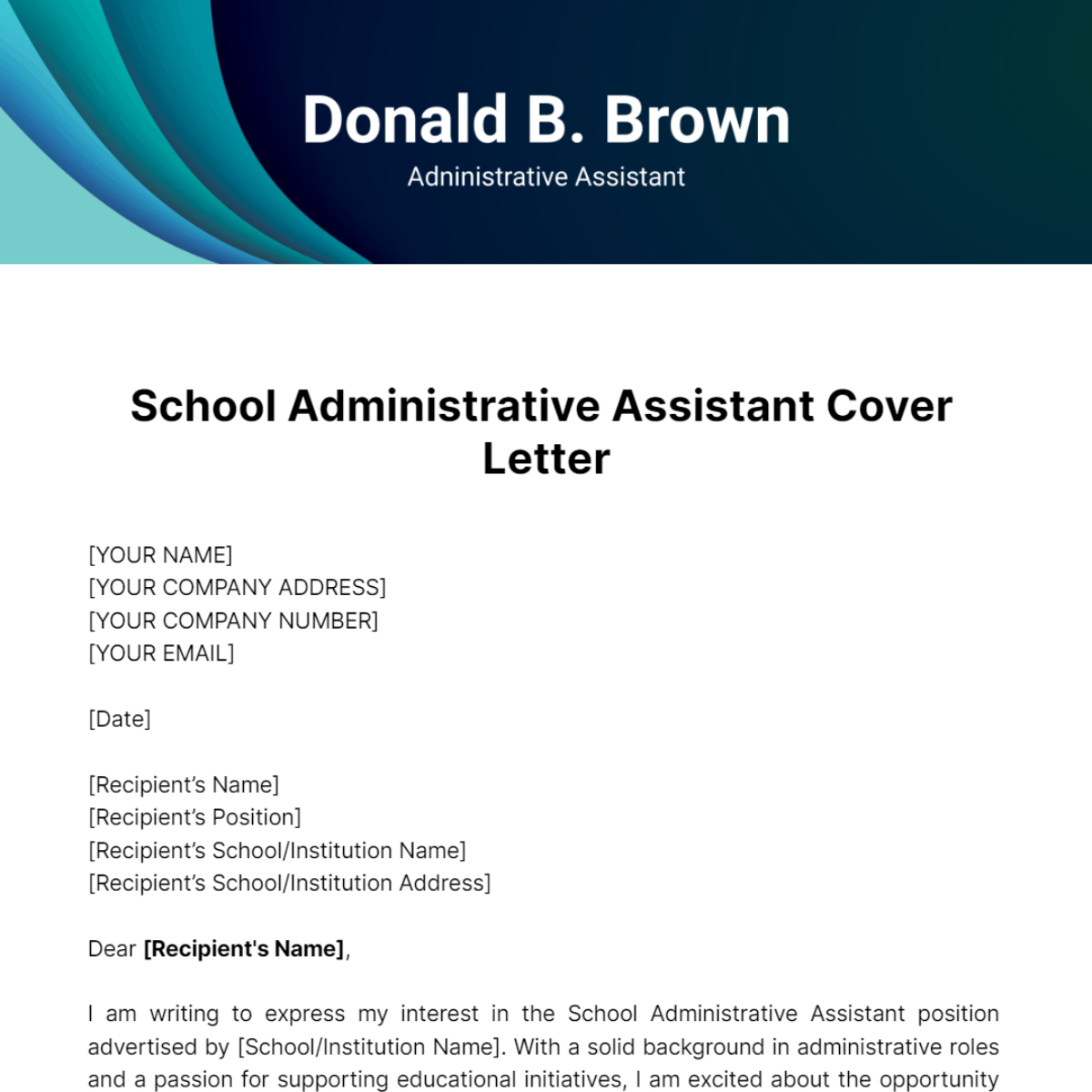 School Administrative Assistant Cover Letter Template - Edit Online & Download