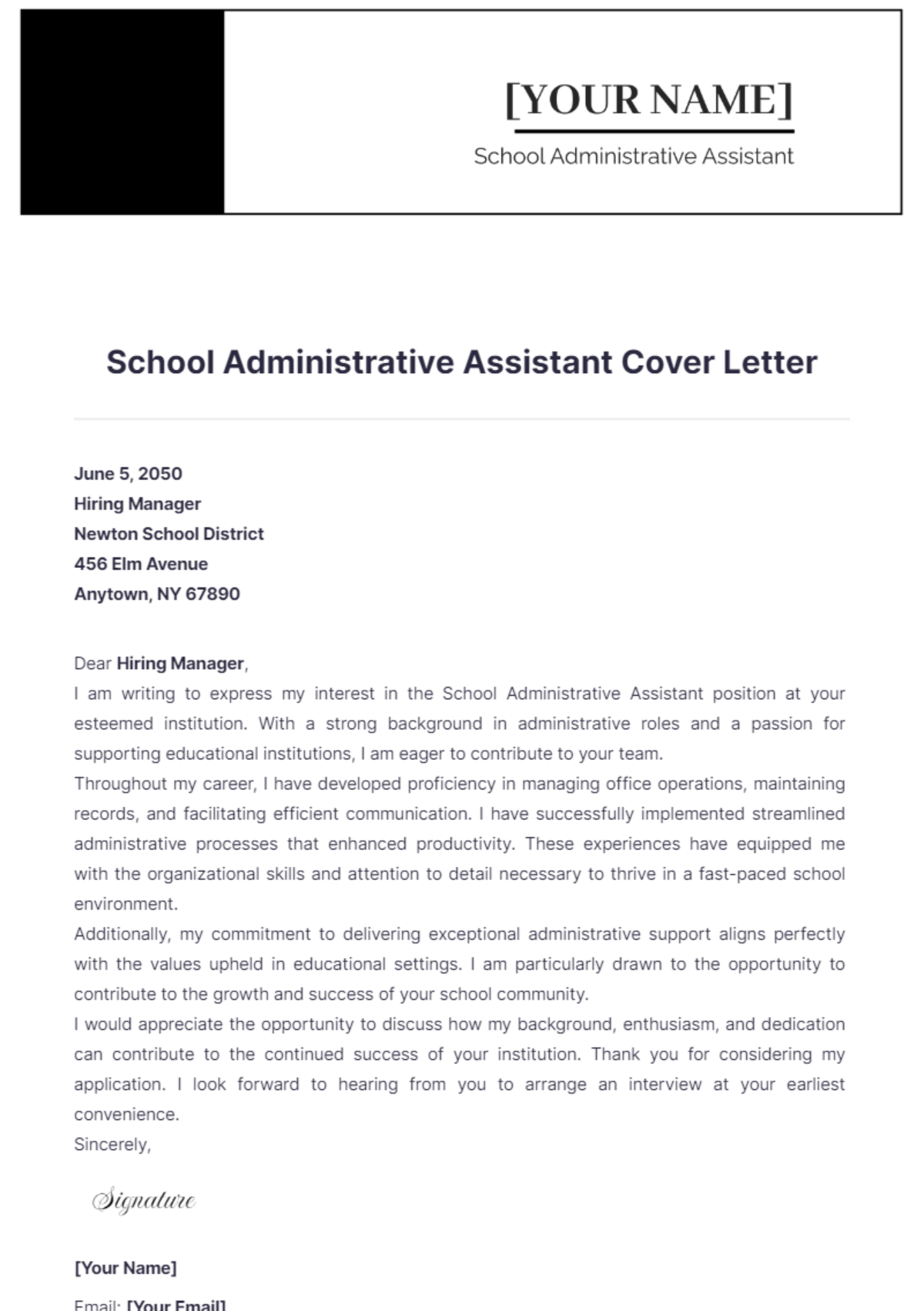 School Administrative Assistant Cover Letter - Edit Online & Download