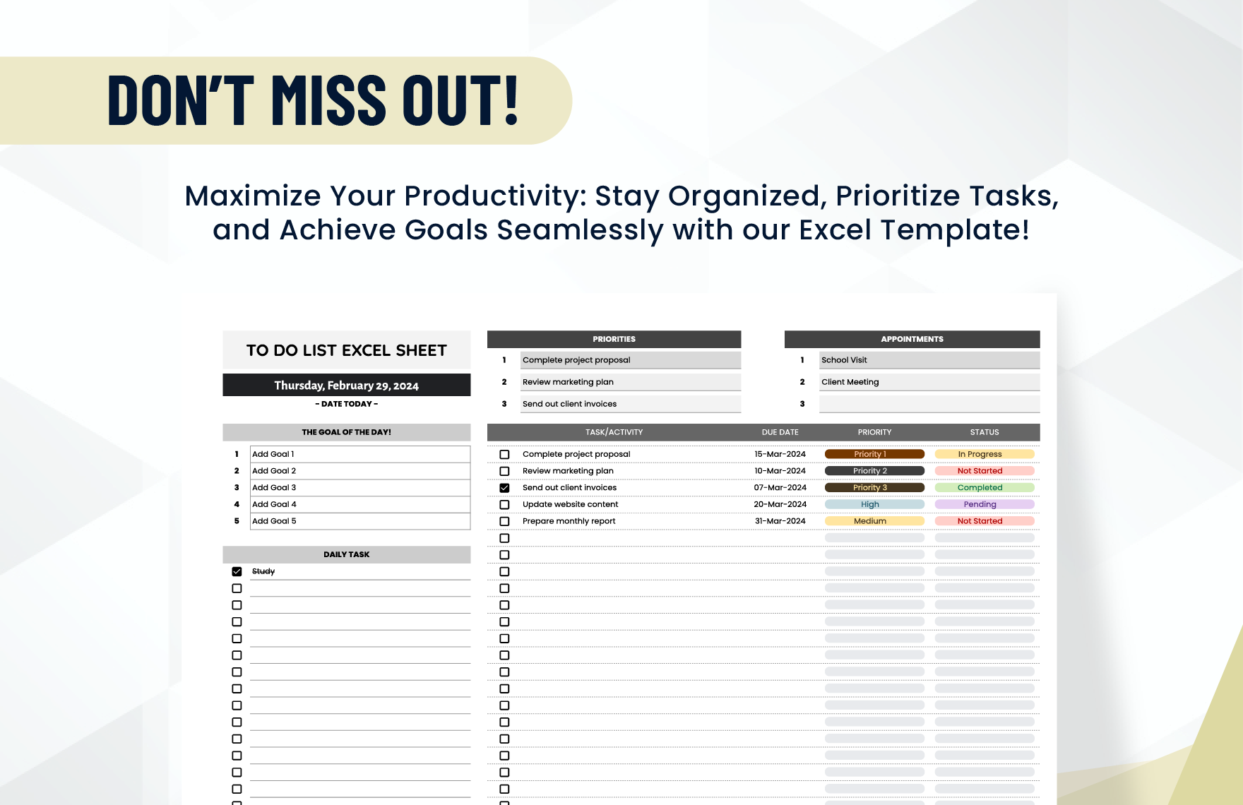 To Do List Excel Sheet Template