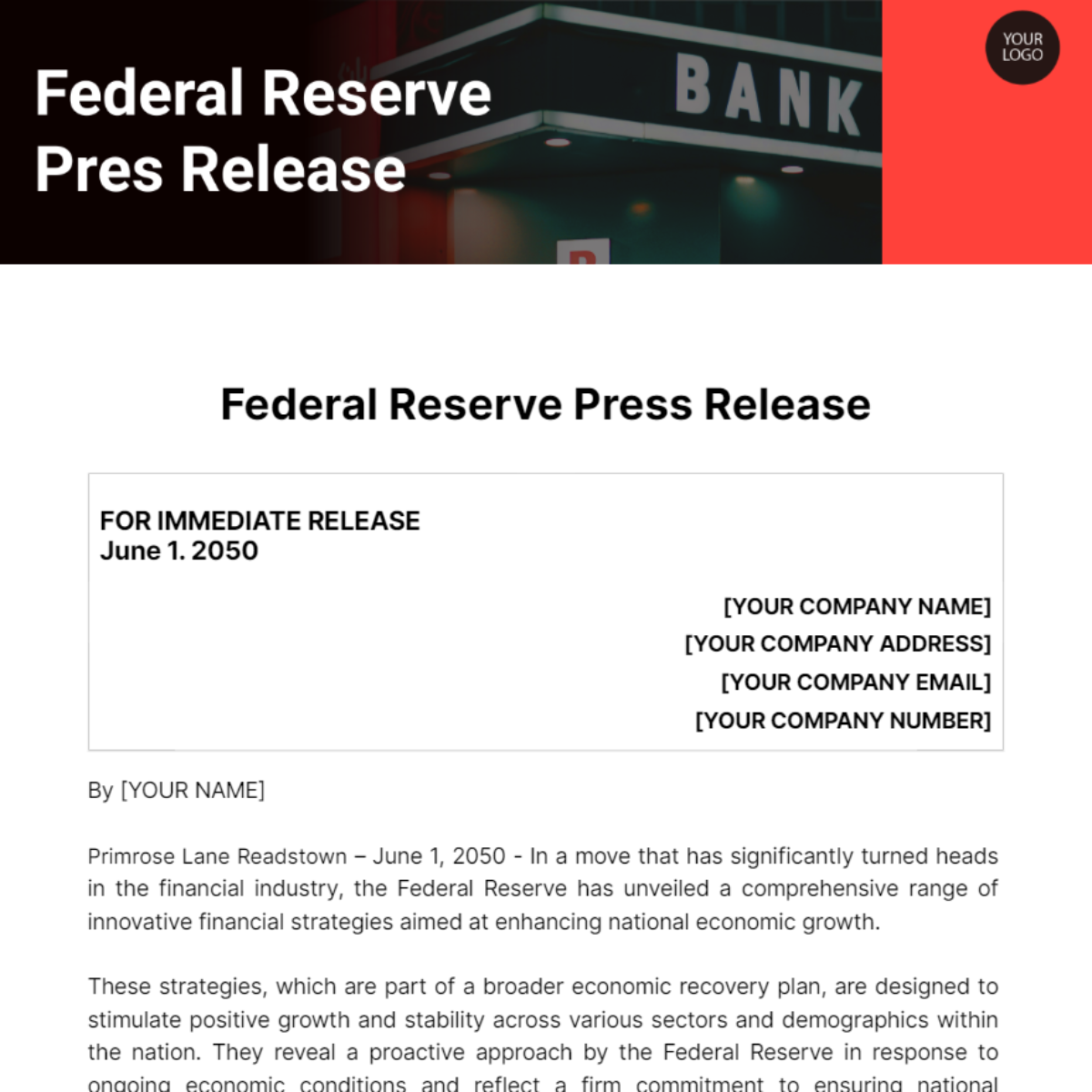 Federal Reserve Press Release Template