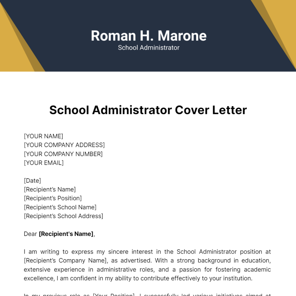 School Administrator Cover Letter Template