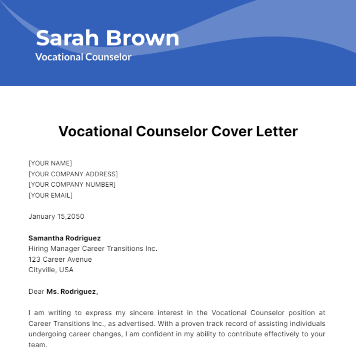Vocational Counselor Cover Letter Template