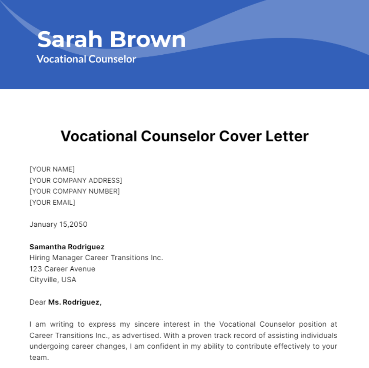 Vocational Counselor Cover Letter Template - Edit Online & Download