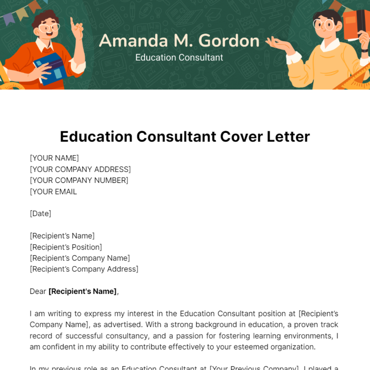 Education Consultant Cover Letter Template