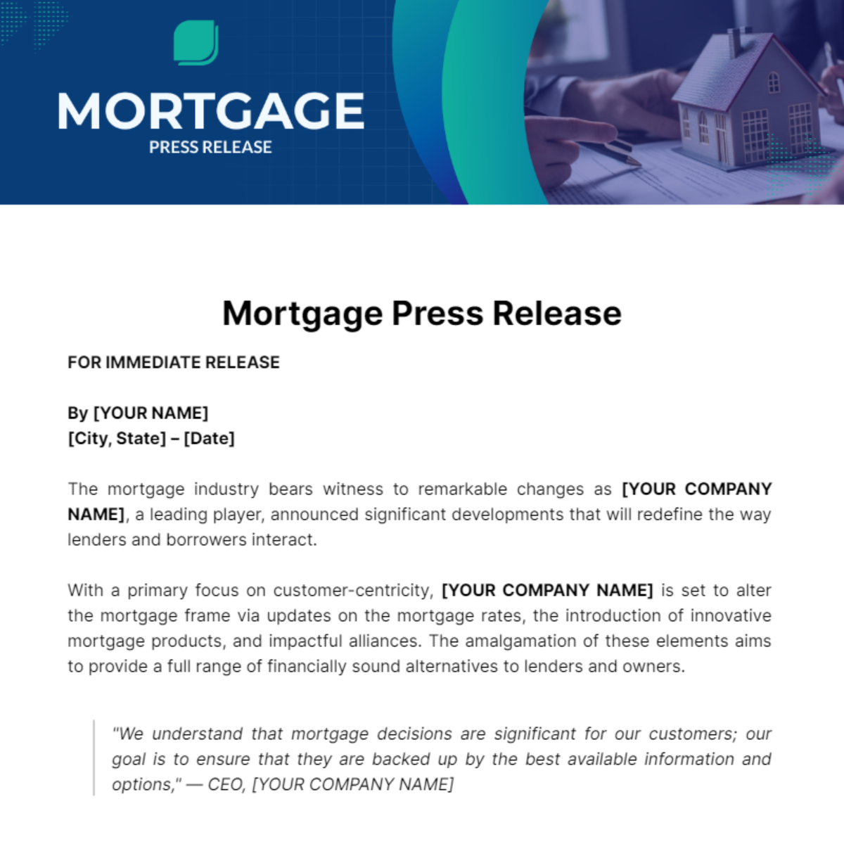 Mortgage Press Release Template