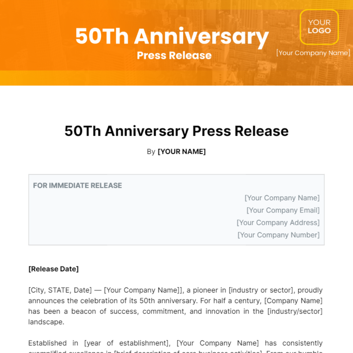 Free 50Th Anniversary Press Release Template