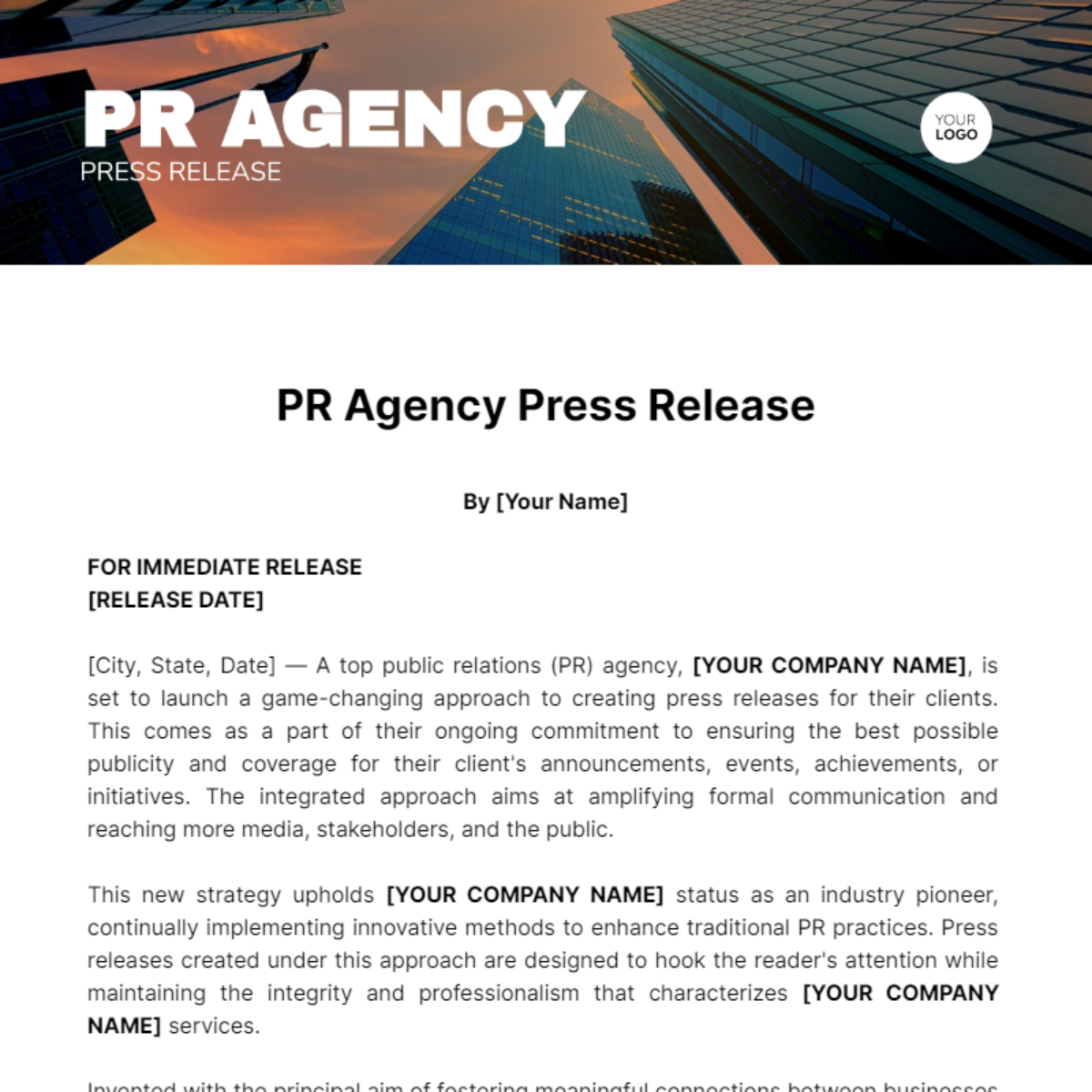 Pr Agency Press Release Template