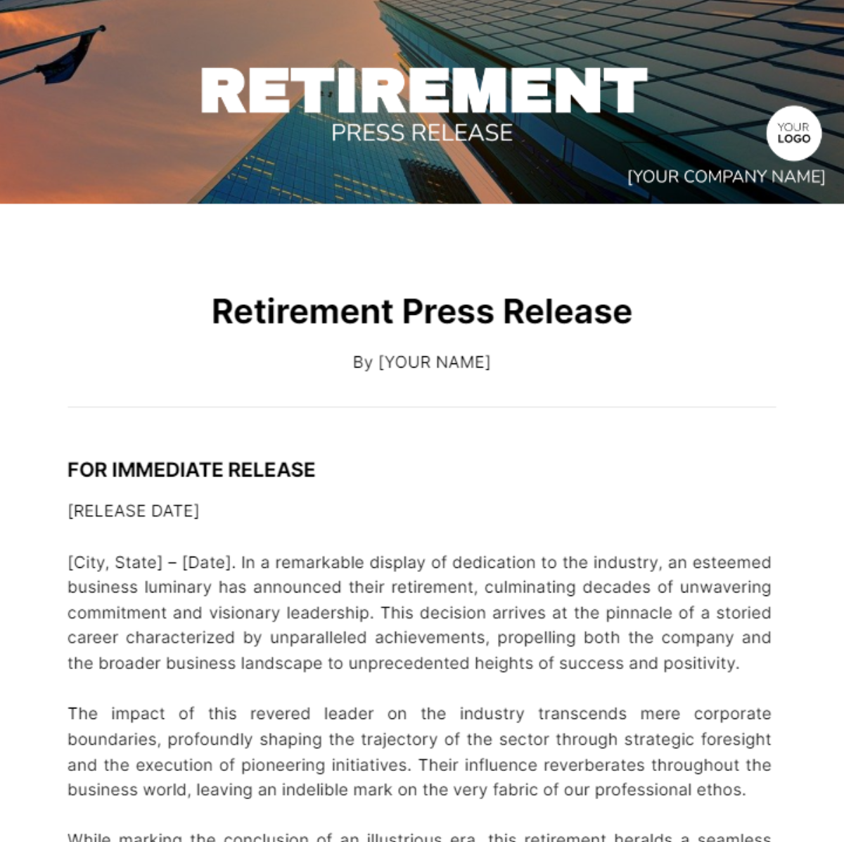Retirement Press Release Template