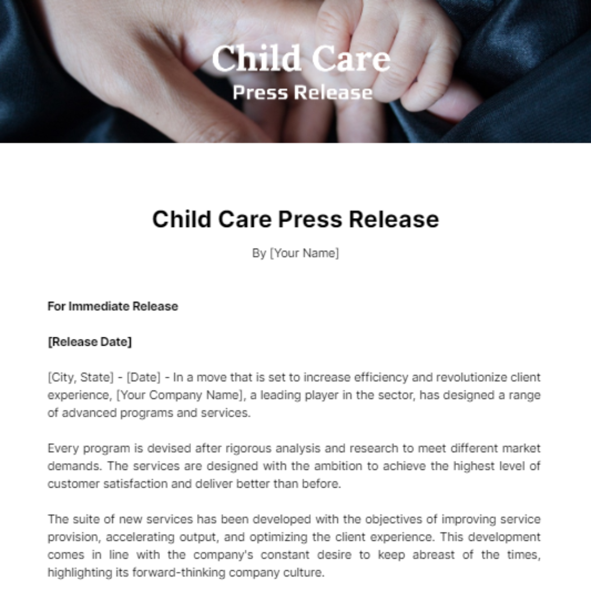 Child Care Press Release Template