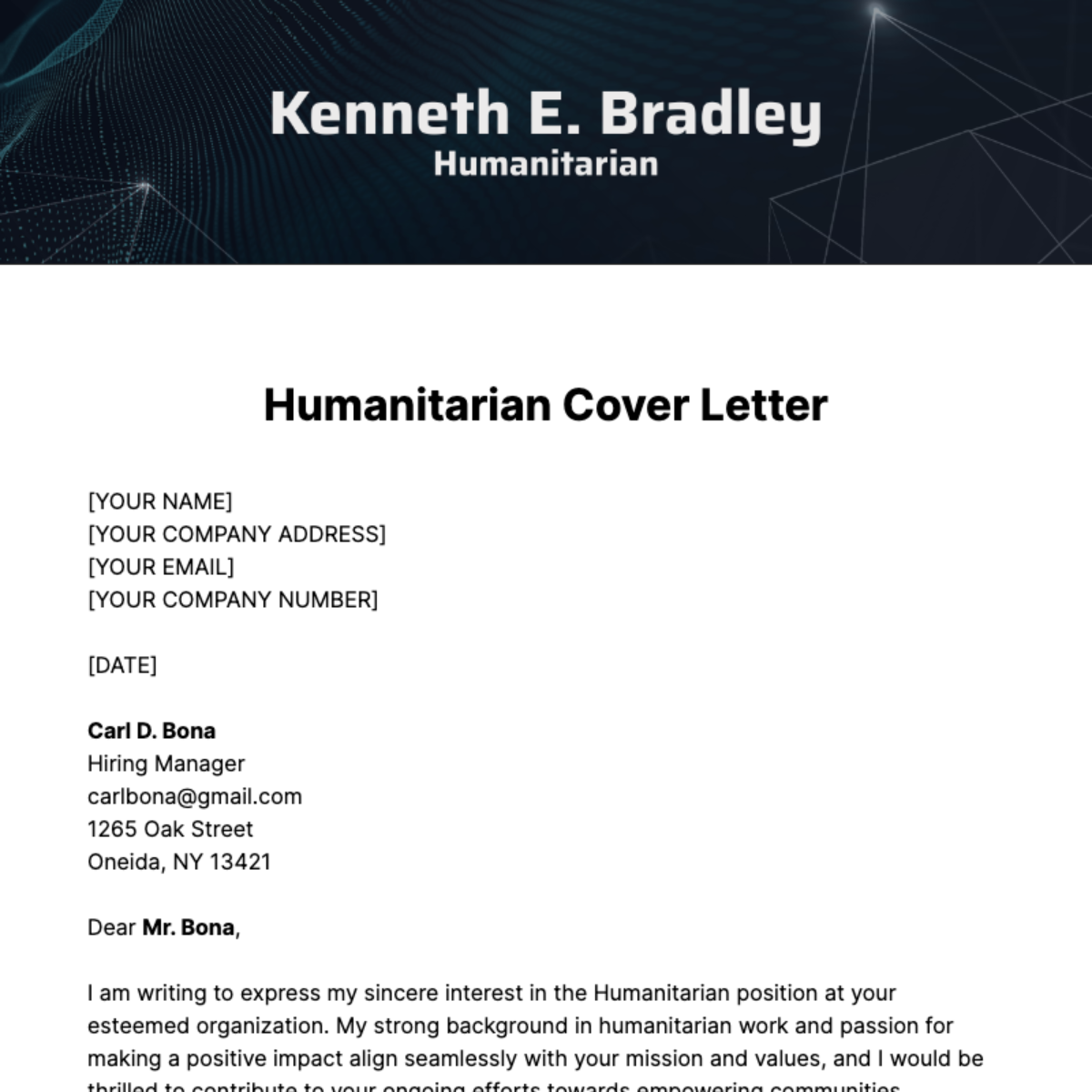 Humanitarian Cover Letter Template
