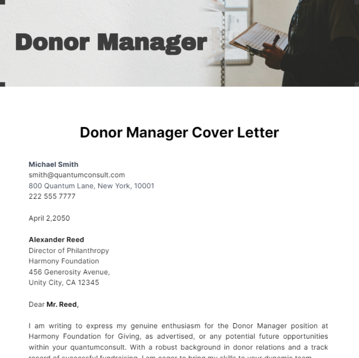 Donor Manager Cover Letter Template