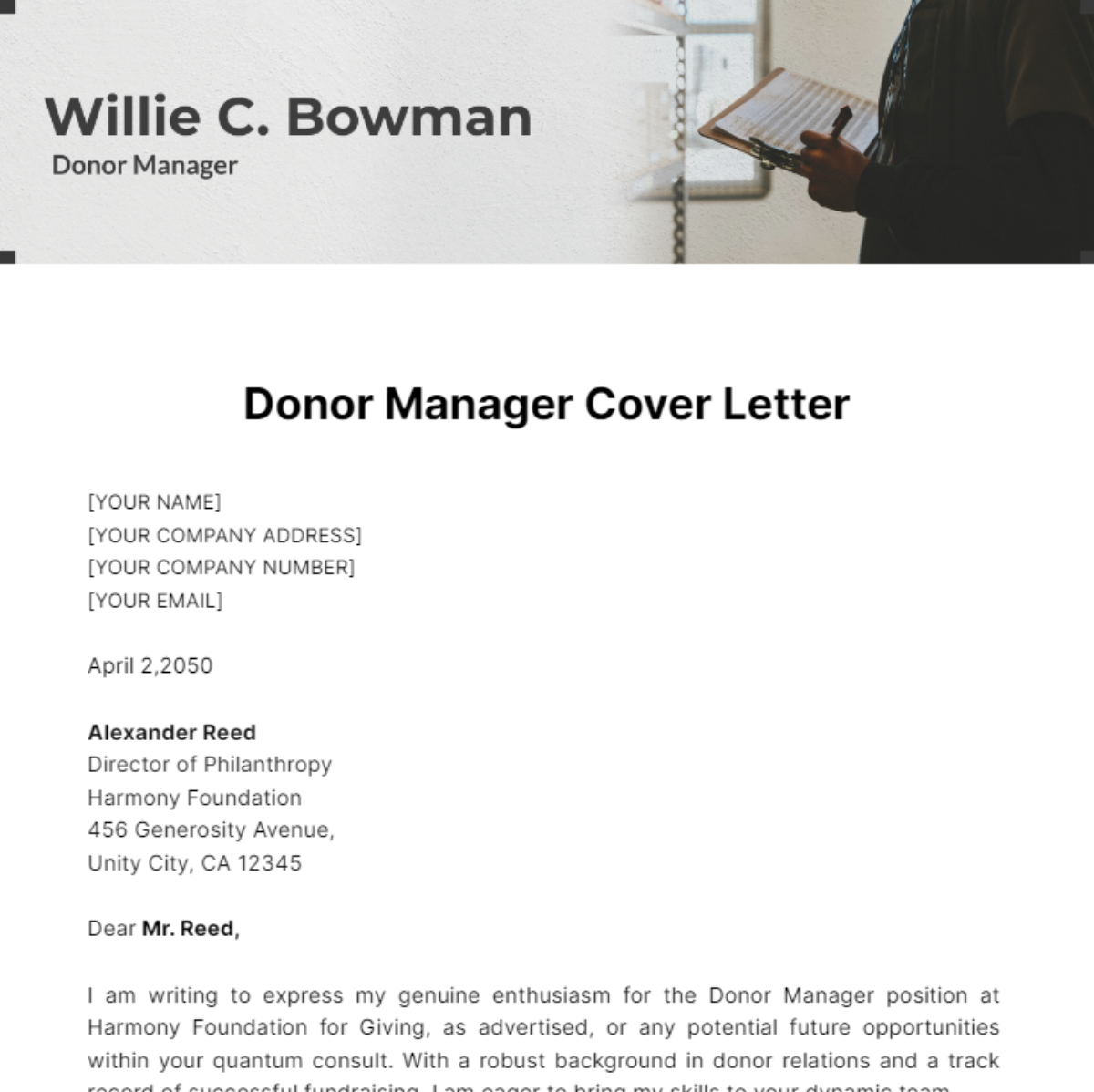 Donor Manager Cover Letter Template