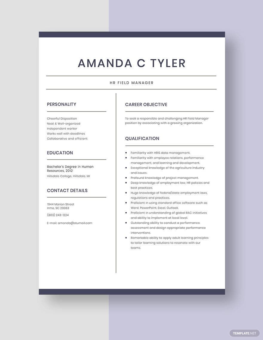 HR Field Manager Resume in Word, Apple Pages