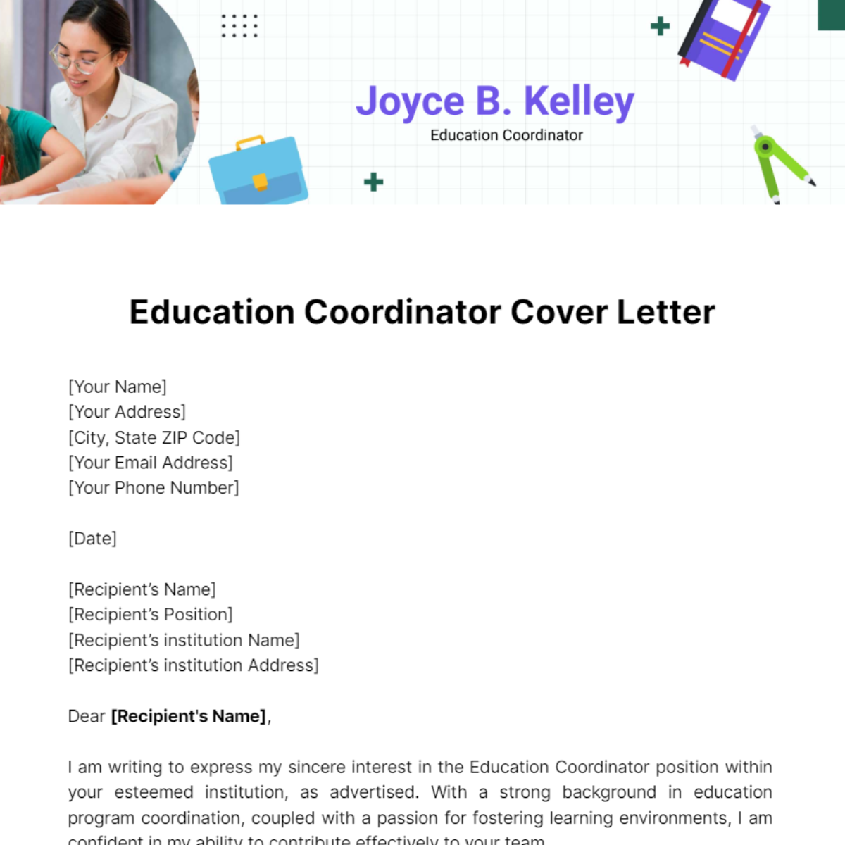 Education Coordinator Cover Letter Template