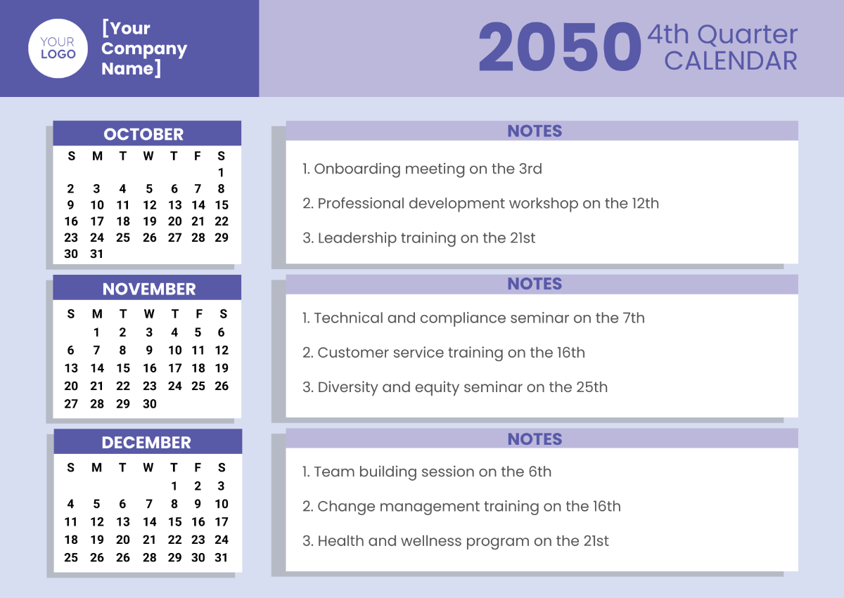 Quarterly Training Calendar
