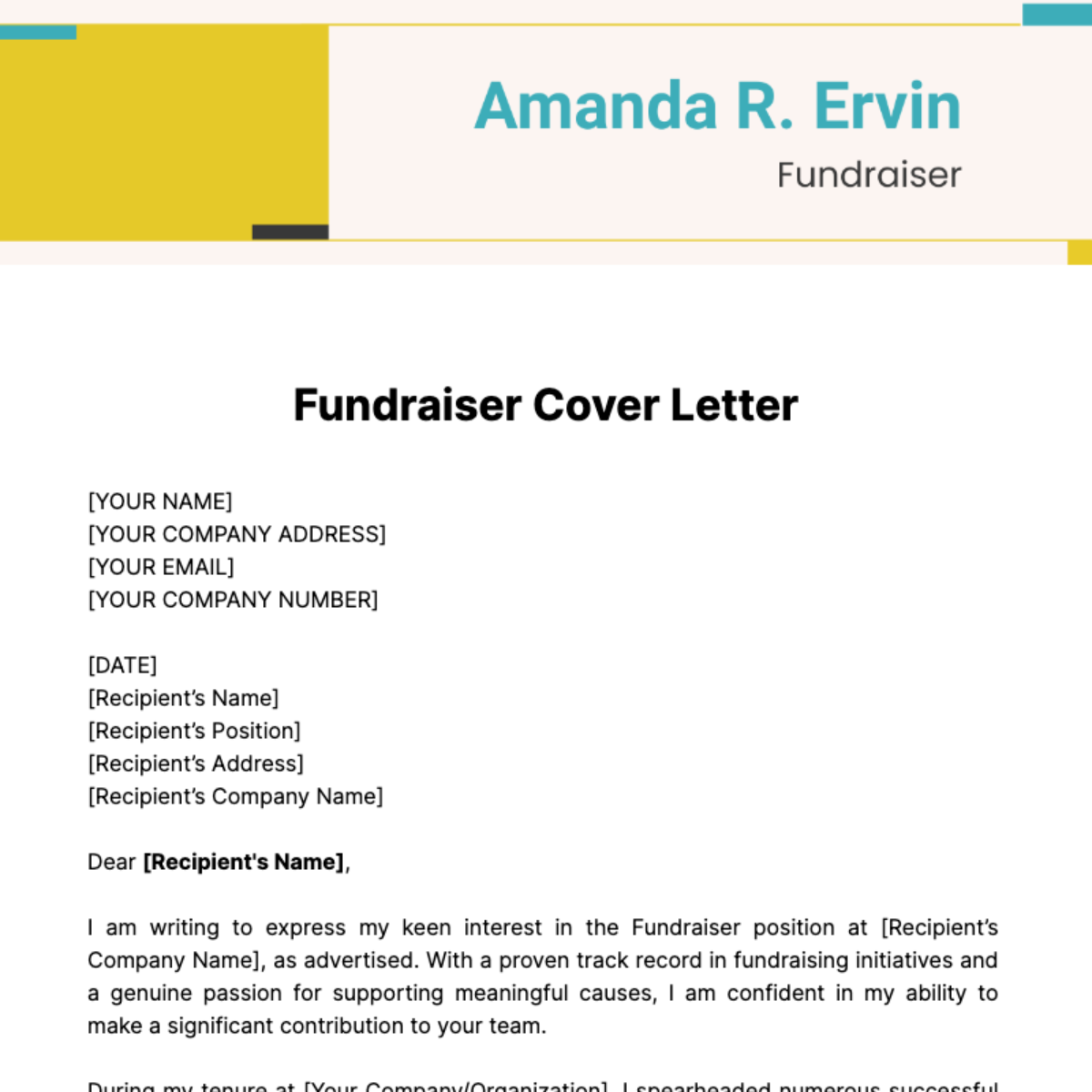 Fundraiser Cover Letter Template
