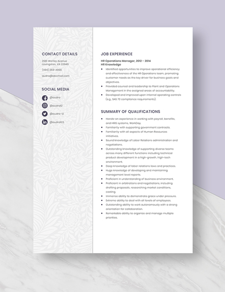 HR Operations Manager Resume Template