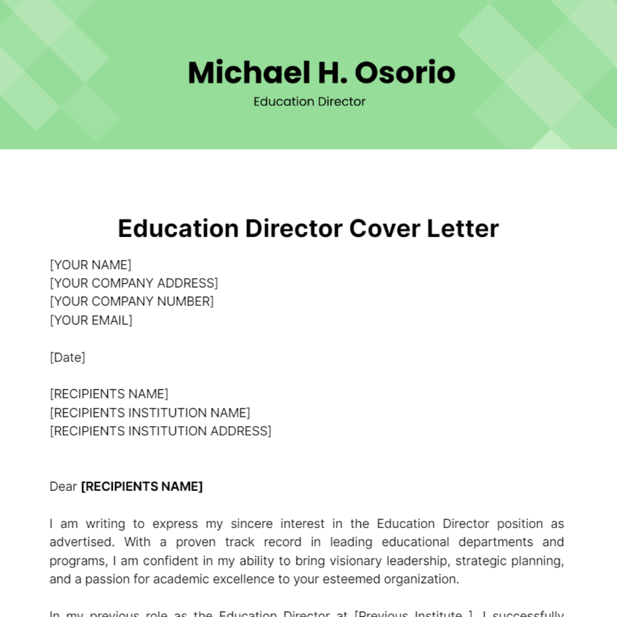Education Director Cover Letter Template