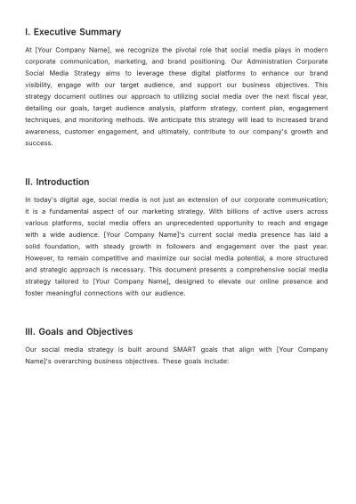Free Administration Corporate Social Media Strategy Template to Edit Online