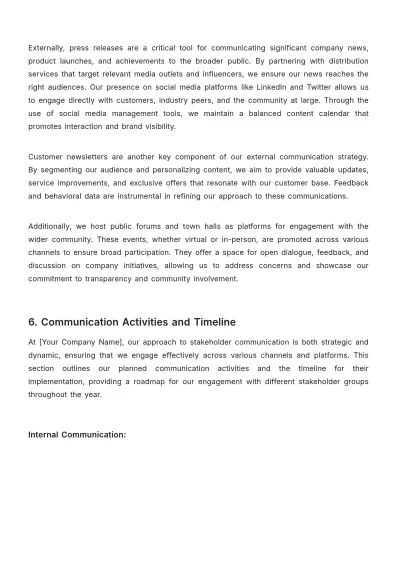 Free Administration Stakeholder Communication Plan Template to Edit Online