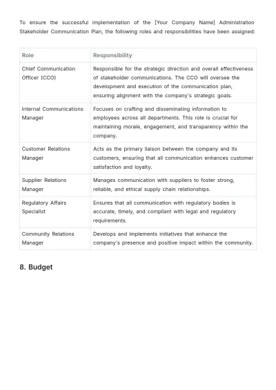 Free Administration Stakeholder Communication Plan Template to Edit Online