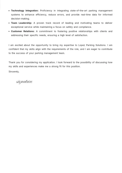 Free Parking Manager Cover Letter Template to Edit Online