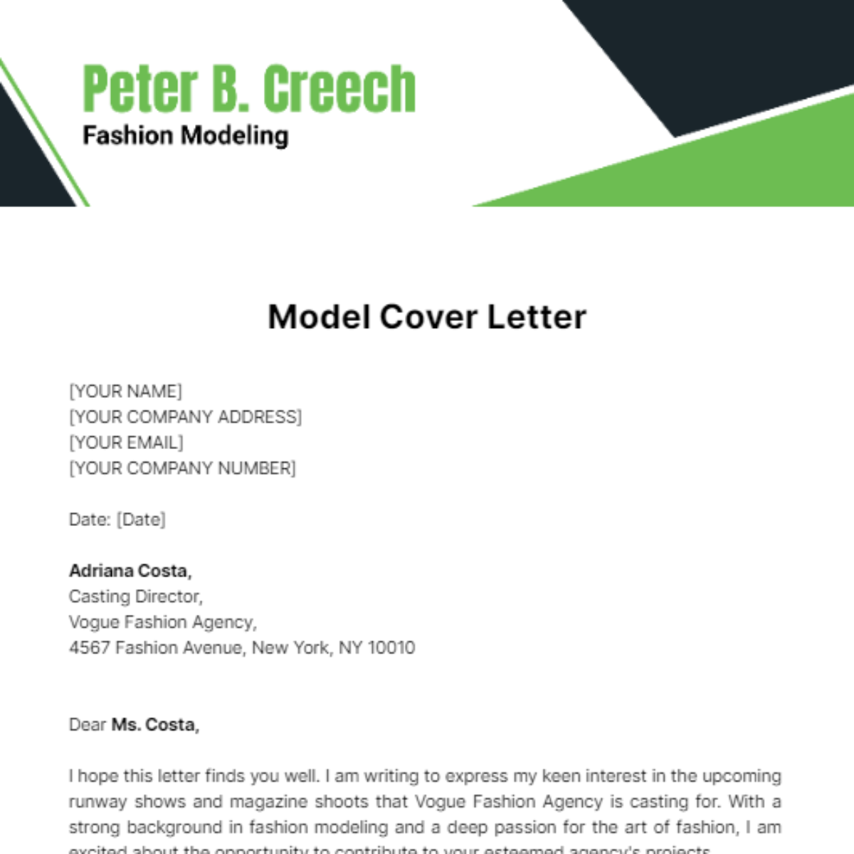 Model Cover Letter Template