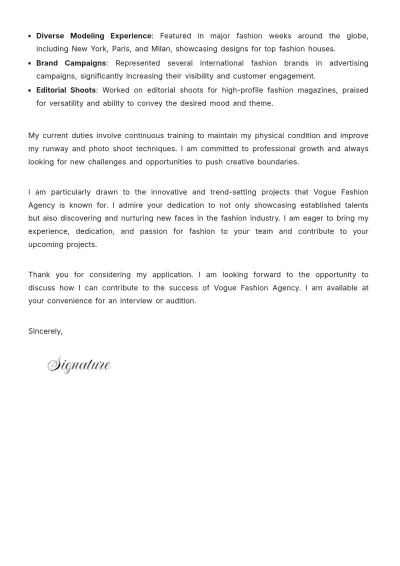 Free Model Cover Letter Template to Edit Online