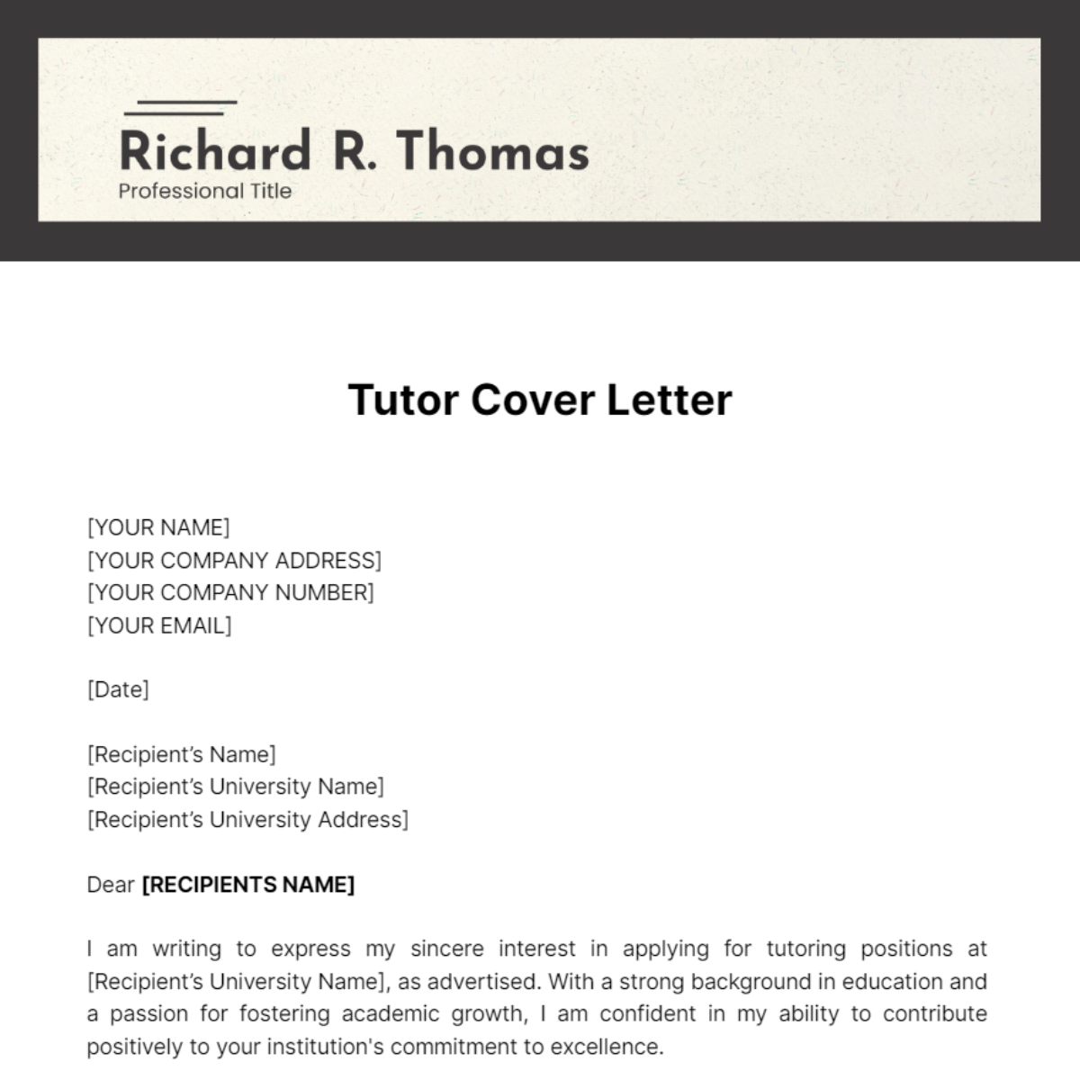 Tutor Cover Letter Template