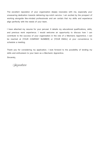 Free Mechanic Apprentice Cover Letter Template to Edit Online