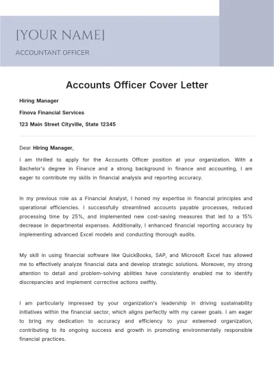 Free Accounts Officer Cover Letter to Edit Online