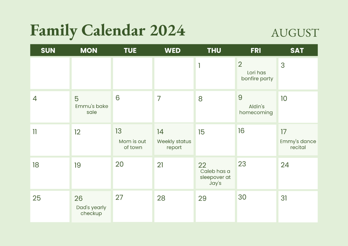 Family Activity Calendar